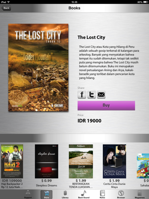 aplikasi toko buku - novel - the lost city